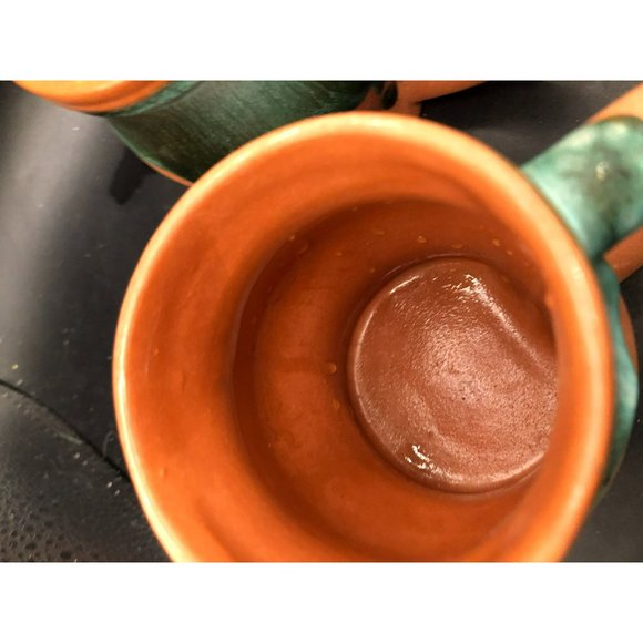 4 Red Clay Terracotta Green Drip Glaze Coffee Tea Mug Cup USA 90s - Picture 9 of 10